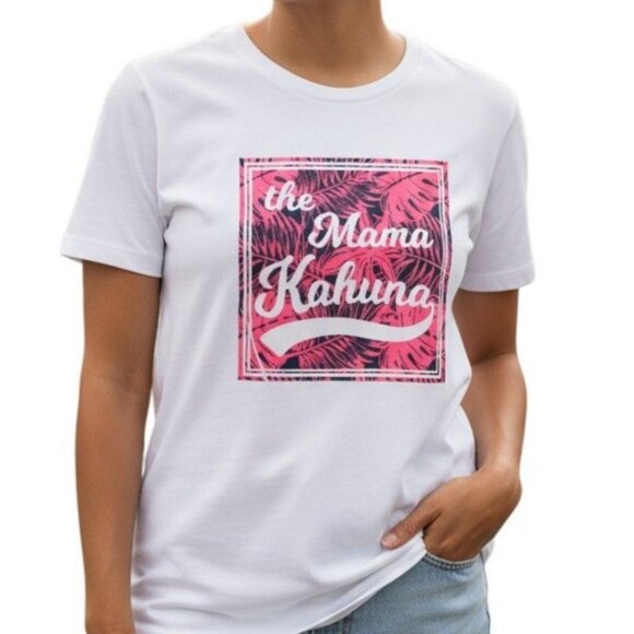 City Streets The Mama Kahuna T-Shirt L White Pink Graphic Tee NWT Cotton - Picture 1 of 5